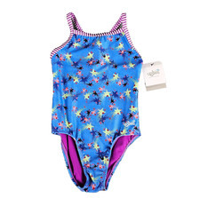 NWT Dolfin Uglies Girl's Size 12 Blue Stars Floral One Piece Swimsuit UPF 50 