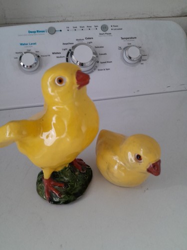 Figura de colección Bavent Pottery pollito de terracota grande + bebé amarillo 6" loza como está - Imagen 19 de 19