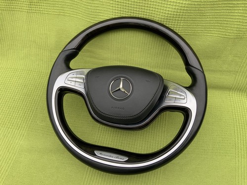 Mercedes S Class W222 AMG Steering Wheel Wooden Leather Paddles Vibro Complete - Picture 3 of 24