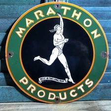 VINTAGE MARATHON GASOLINE PORCELAIN SIGN GAS METAL SERVICE STATION PUMP PLATE AD
