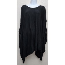 Cato Black Round Neck Poncho Sweater One Size Flowy Shark Bite Hem Soft