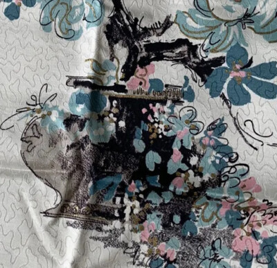 vintage MCM Fabric asian floral 1956 2.2 yds Eames Era Vermicelli Collection