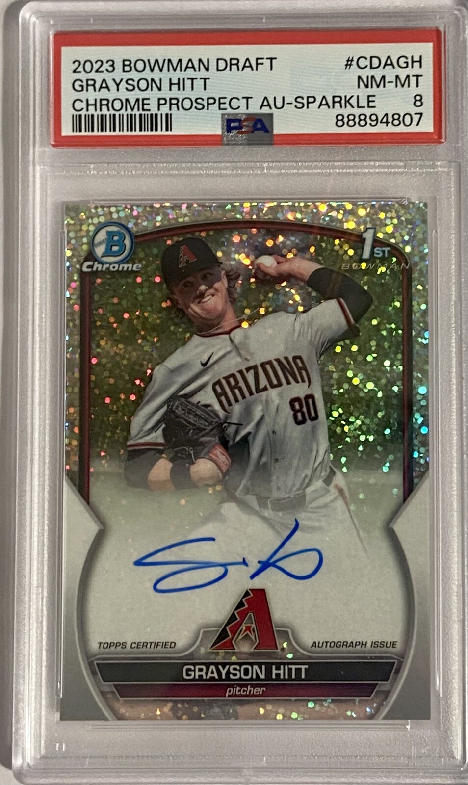 2023 BOWMAN Draft CHROME 1st Auto GRAYSON HITT Speckle Refractor #’d /71 PSA 8
