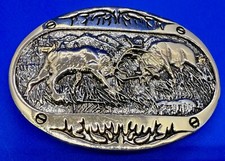 Fighting ELK Wildlife Hunting Nature Scenery Two Tone Hunters Vtg. Belt Buckle