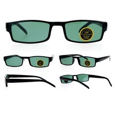 Mens Glass Lens Narrow Rectangular Plastic Spring Hinge Sunglasses