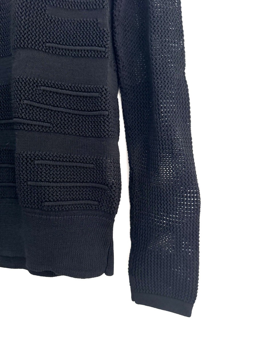 VINCE Black Mesh Inset Crew Neck Women's Elegant Classy