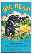 GENUINE FIRECRACKER FIREWORK LABEL BIG BEAR BRAND VINTAGE BRICK S DAKOTA 80/24 B