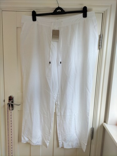 BNWT Anthology Ladies Size 24 White Cotton /Linen Mix Wide Leg Trousers