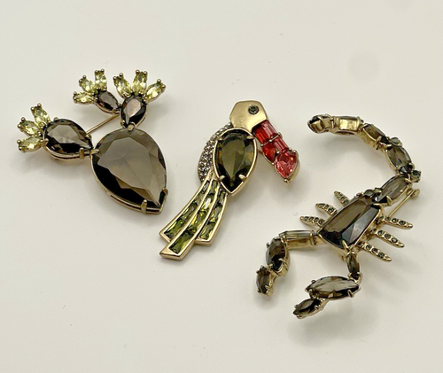 Banana Republic Brooch Lot, 3 Items: Cactus, Toucan, Scorpion