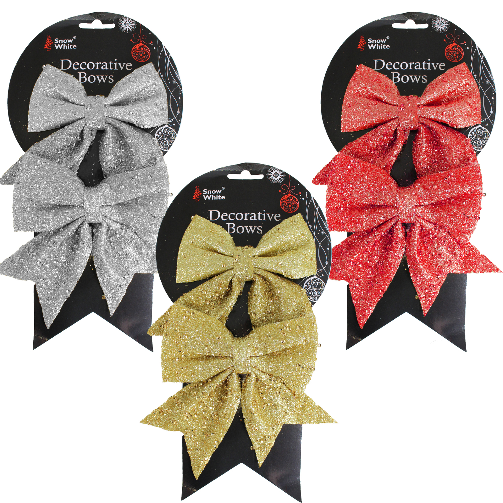 Navidad Decoración 16cm Purpurina/Lentejuelas Corbata En Bows- Paquete De 2-