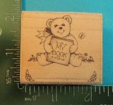 TEDDY BEAR with a BOW HOLDING A BOOK Rubber Stamp