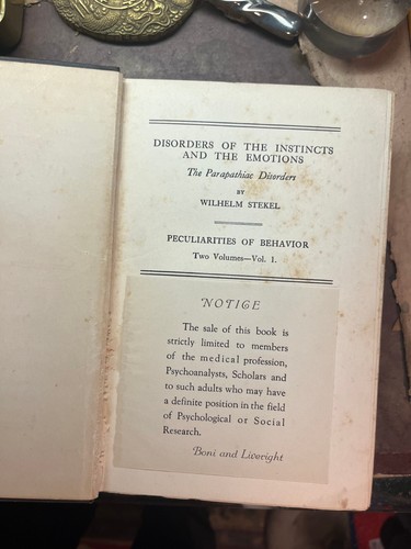 Besonderheiten des Verhaltens von Wilhelm Stekel Bd.1, Originalausgabe 1924 - Bild 3 von 9