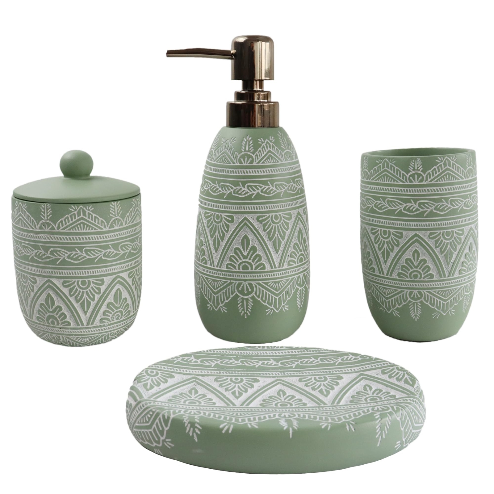 Farmhouse Green Bathroom Accessories Set - 4-Piece Resin Decor Gift