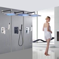 Shower Faucet Set LED Rainfall Head Hand Sprayer Combo kit with Mix Valve Tap