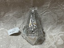 Macy Holiday Lane CLEAR SILVER JEWELED GLASS  Christmas Ornament NWT