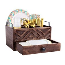 PAPER PLATE DISPENSER WITH DRAWER COUNTRY STYLE WOOD KITCHEN COUNTER PICNIC PART