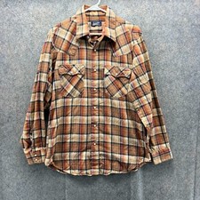 Vintage Levi's Shirt Mens Large Brown Tartan Plaid Pearl Snap Western Cowboy 80s