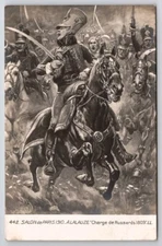 French Military Battle Charge de Hussards Art Salon de Paris 1910 Postcard F38