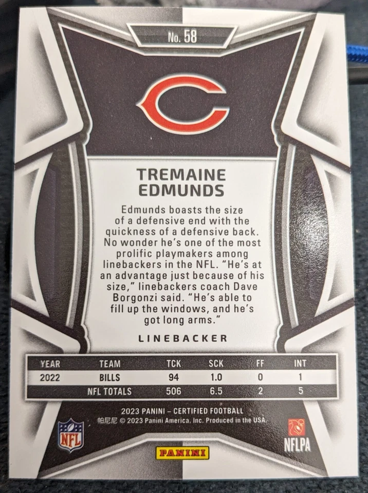 Tremaine Edmunds /275 2023 Certified #58 Mirror Bronze #'d - Image 2 of 2