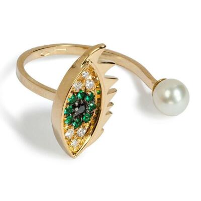 Delfina Delettrez Eyes on Me Cartoon Eye and Pearl Piercing Ring 