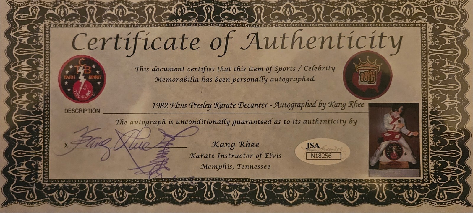 Elvis Karate Decanter Autographed By Wayne Carman And Kang Rhee w/COAs