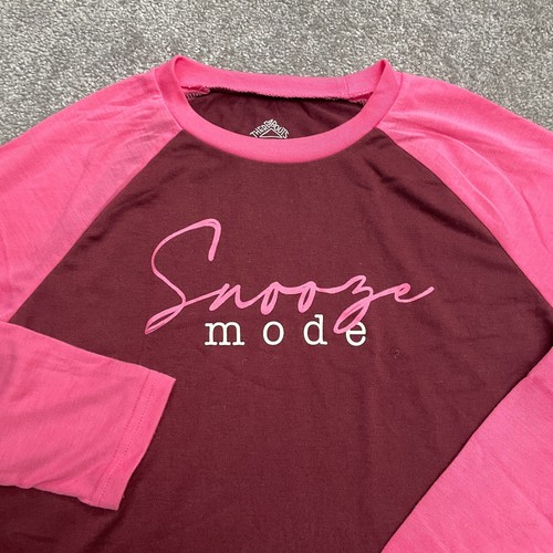 There Abouts "Snooze Mode" Graphic Lounge Shirt Girls Large Red Pink Raglan Top - Picture 3 of 8