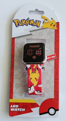 Pokémon Unisex Childrens LED Watch Metallic Silver Bezel Silicone Strap - 第 1/6 張圖片
