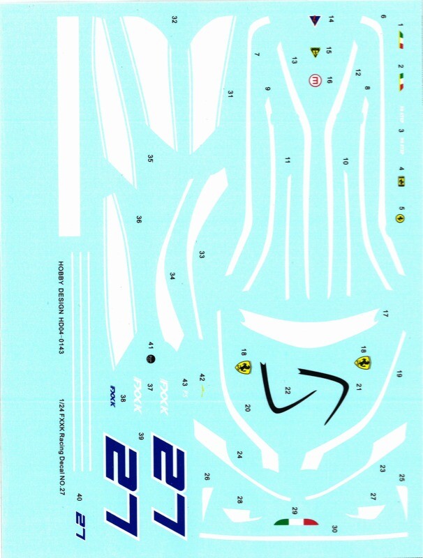 Hobby Design 1/24 Ferrari FXXK racing decal No.27 HD04-0143 for