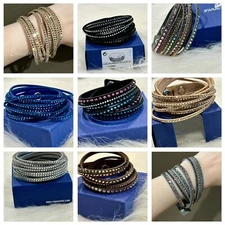Swarovski Deluxe Slake Crystal Leather Wrap Bracelet, Choose Color (cc-104)