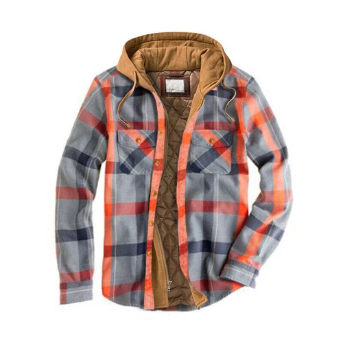 Men Plaid Work Jacket Lumberjack Hooded Flannel Shirt Sherpa Warm Hoodie New - Picture 5 of 76
