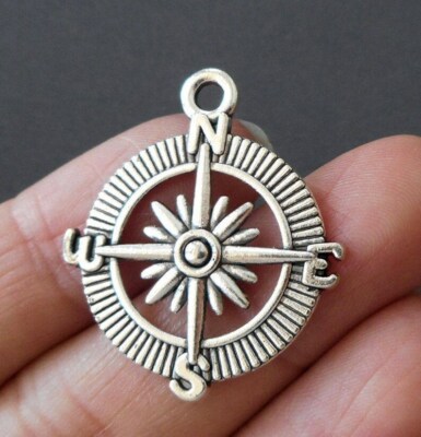 COMPASS DIRECTION NAUTICAL German Silver Charm Pendant 18'' Necklace Women Gift