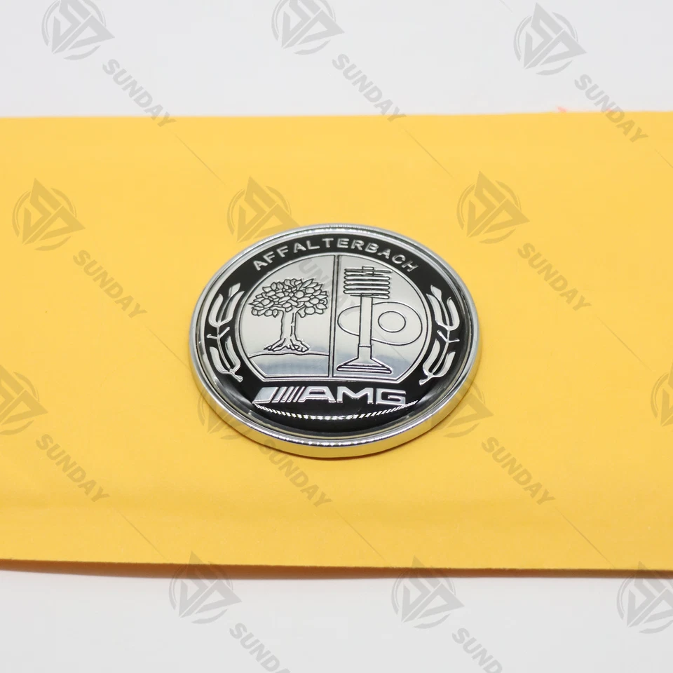 Affalterbach Front Hood 3D Apple Tree Badge For AMG Emblem CHROME BLACK Sticker Foto 2 de 4