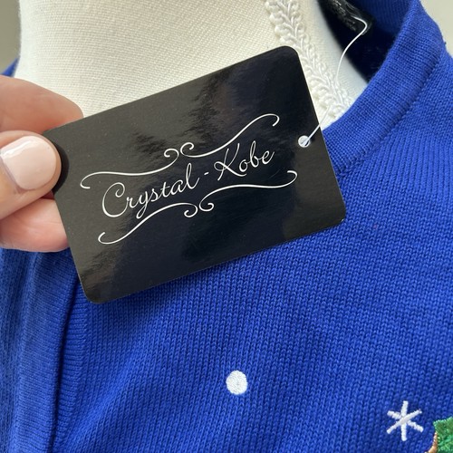 Crystal Kobe NUOVO blu reale pupazzo di neve Natale cardigan maglione donna Petite Med - Foto 9 di 12