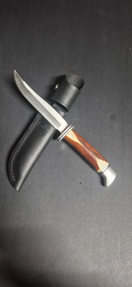 Buck 105 Hunting Fixed Blade Knife Stag Antler Custom 2025 Leather Sheath - Image 2 of 4