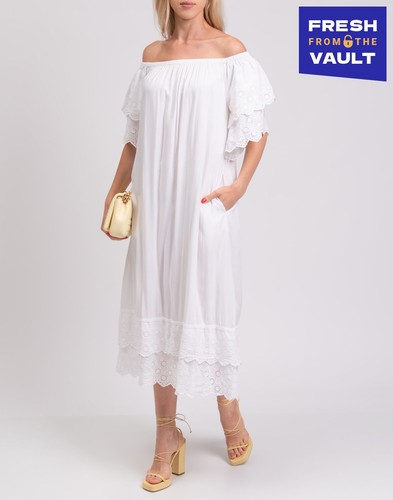 RRP €351 MELISSA ODABASH A-Line Dress Size M White Broderie Anglaise Parts