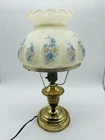 Vintage Brass Lamp With Hand Painted Milk Glass Shade 14-1/2” Tall