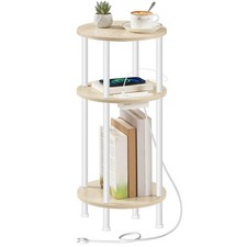 Small Round Side Table 3Tier Compact Sofa End Table with Charging Station