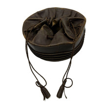 Antique Victorian Leather Collar Case Drawstring for Detachable Shirt Collars