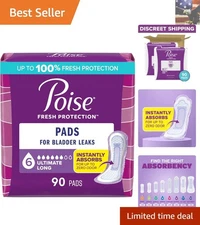 Long Length Incontinence Pads, 90 Count - 6 Drop Ultimate Absorbency, Zero Odor