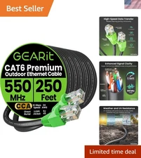 250ft Outdoor Cat6 Ethernet Cable - 10Gbps, Waterproof, UV Resistant, Durable