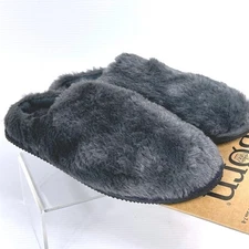 Born Size Medium M (7-8) Slippers Gray Faux Fur Indoor Outdoor Women's
