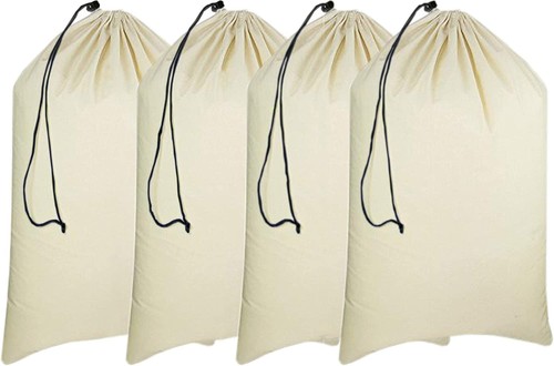 Extra Large Canvas Heavy Duty Laundry Bags - 4 Pack Natural Cotton, Multi Use...
