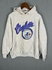 Vtg Charlotte Hornets Nutmeg Hoodie Sweatshirt Mens L Neck 1990s Gray
