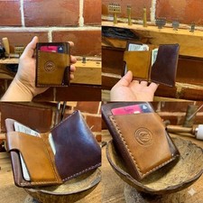 Handmade Natural Leather Men's Minimalist Wallet Slim Bi-Fold Card Holder