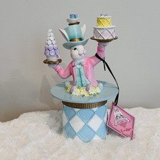 Pastel Mad Hatter Easter Bunny In Teapot Top Hat Holding Cakes Tophat  Tail NEW