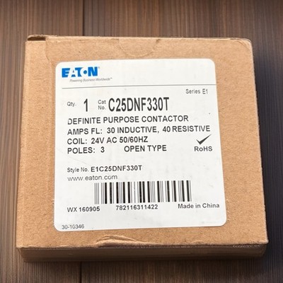 Def Purpose Contactor Eaton C25DNF330T, 3P, 30A, 24VAC, 50/60Hz New In Box