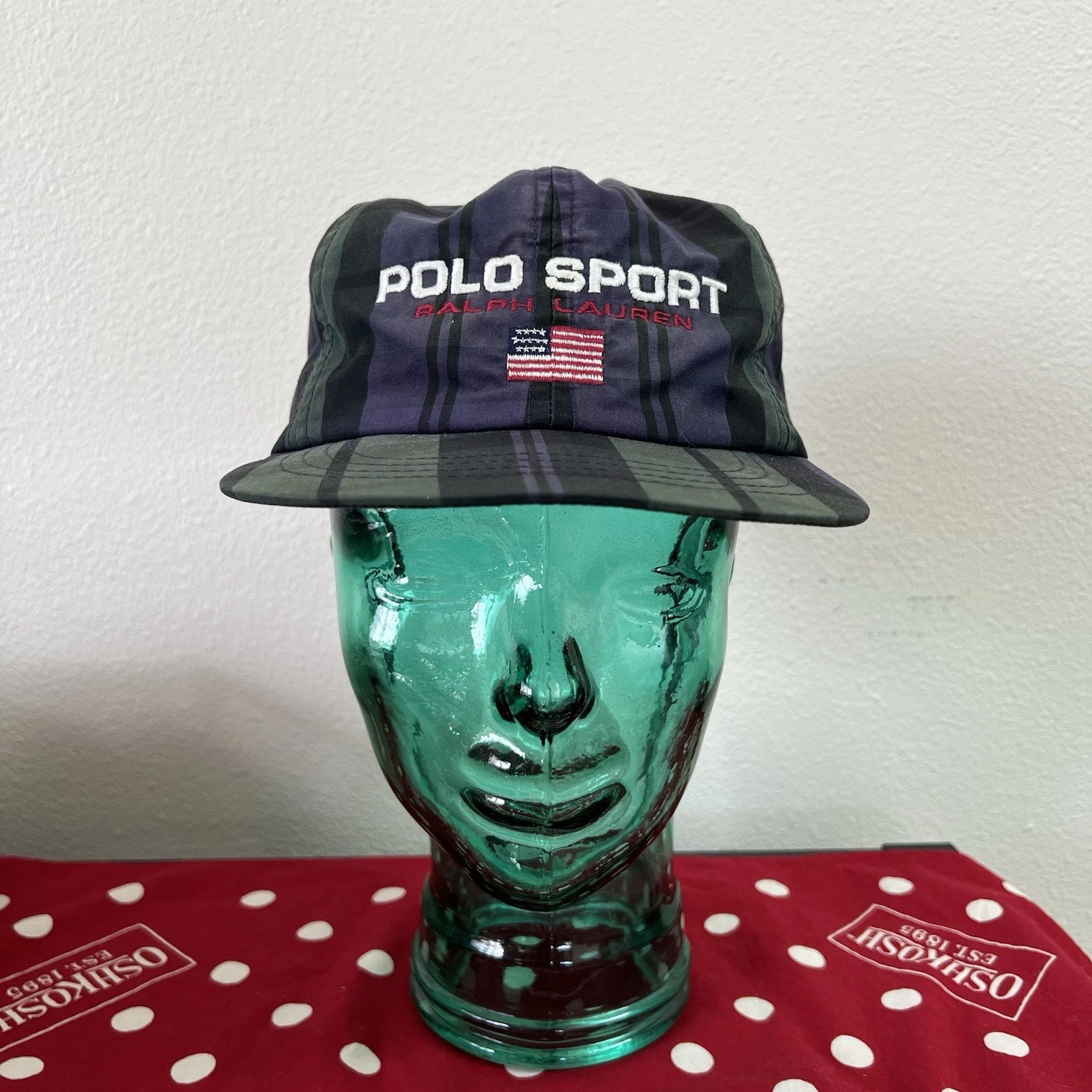 Vintage 90s Polo Sport Ralph Lauren Plaid Spellout Fleece Lined Hat S/M
