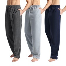 3 Pack Men's Fleece Pajama Pants Bottoms  Lounge Sleepwear Plaid PJs with Poc...