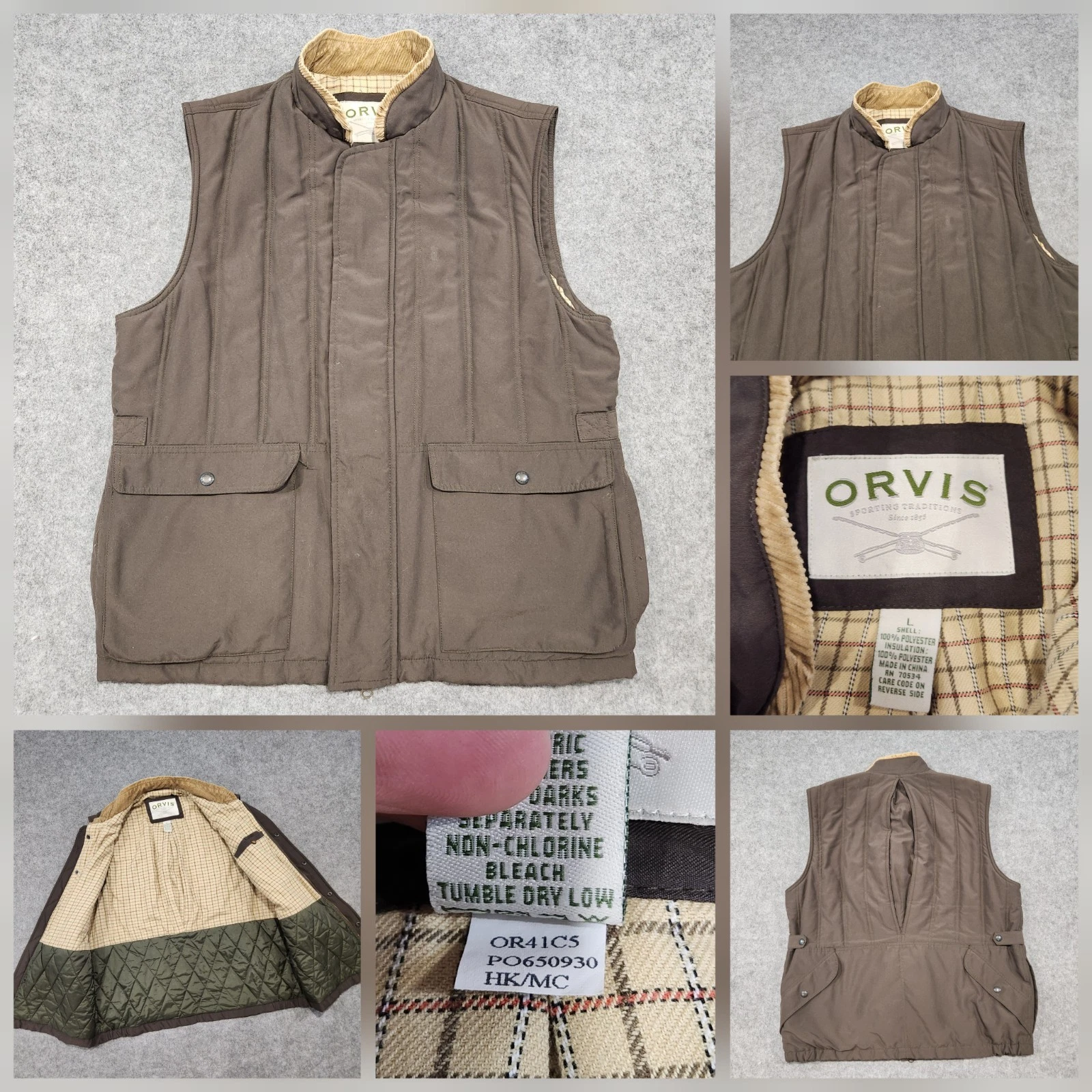 Orvis Mens L Large Insulated Quilted Flannel Lined Vest Fishing Jacket