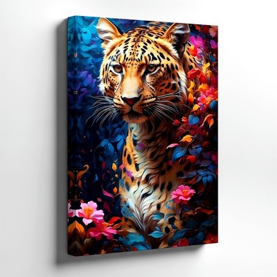 Canvas Leopard Portrait Floral Jungle Colorful Wildlife Living Room Home Print